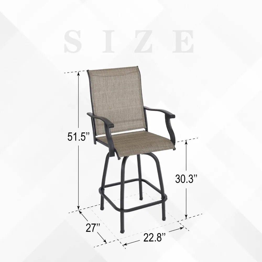4 Piece Tall Patio Swivel Bar Stools Sei of 4, Outdoor High Back Bar Height Chairs with Footrest - Brown Sling