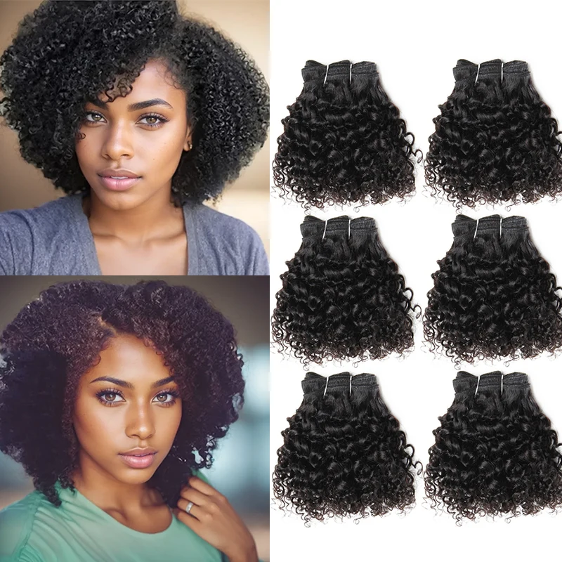 Extensões de cabelo brasileiras para mulheres, pacotes curtos encaracolados, duplo desenhado, Jerry Curl, colorido, 100% cabelo humano, 6 pacotes