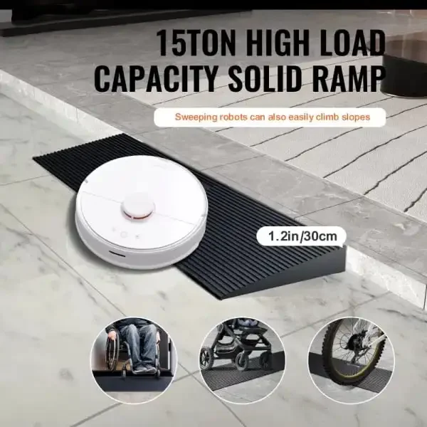 Rise Cuttable Threshold Ramp for Sweeping Robot, 35.4" Wide Natural Rubber Wheelchair Ramp, Non-Slip Solid Rubber Ramp