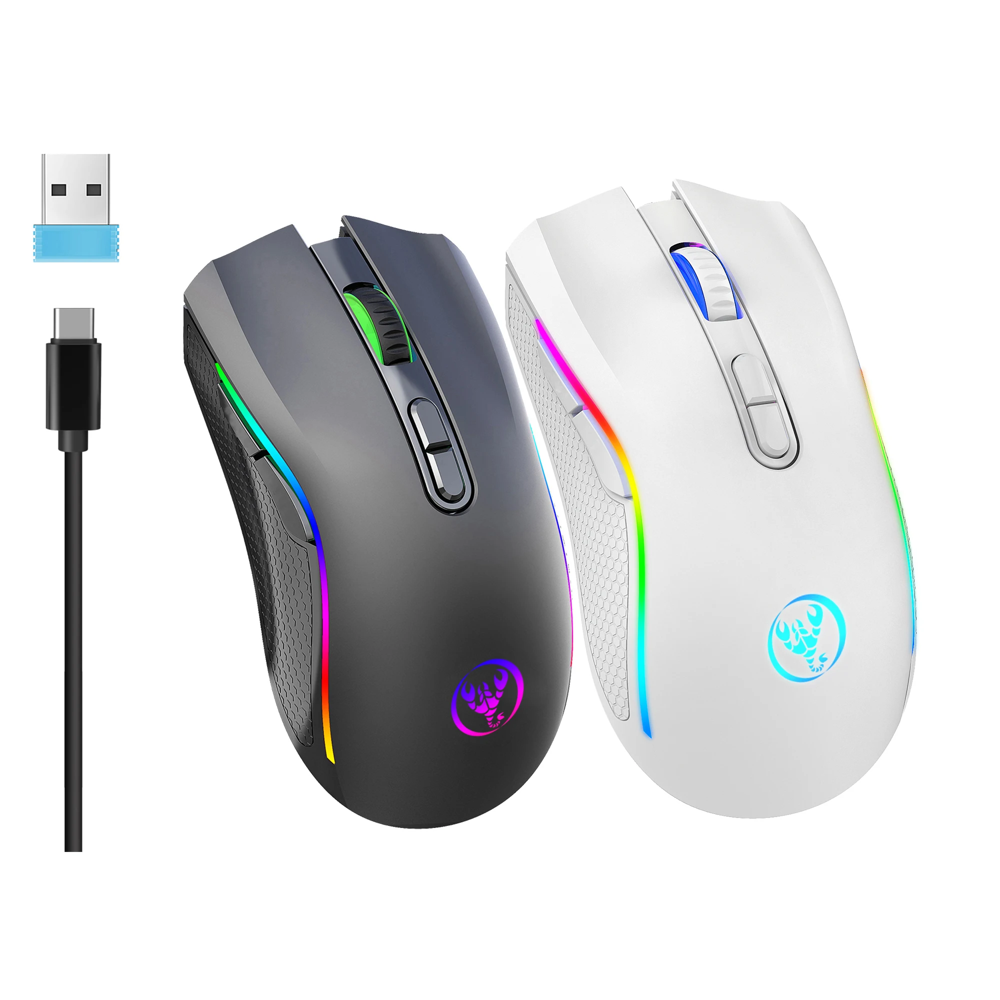 Wiederaufladbare 2,4 G kabellose RGB-Gaming-Maus, ergonomische Gaming-Mäuse mit Hintergrundbeleuchtung für Laptop-PC