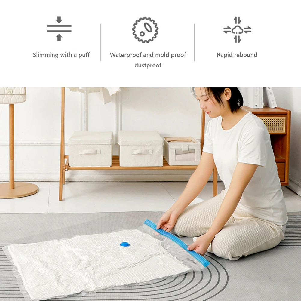 4pcs Reusable Vacuum Bags Transparent Folding Compressed Space Saving Vacuum Bag for Clothes Large Travel Container