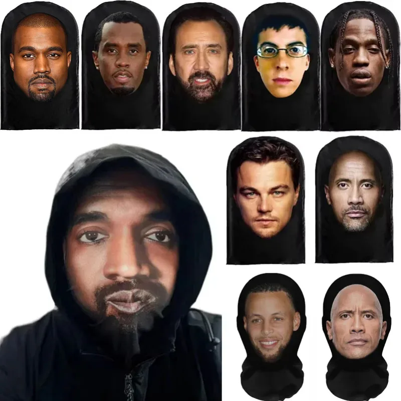 Drukowana w 3D elastyczna siateczkowa maska na całą twarz, symulacja Kanye'a i Kobe'a, nakrycie głowy, maska na Halloween, rekwizyty do cosplayu.
