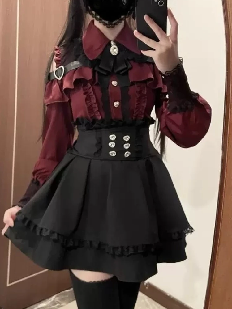 Sweet Lolita Vintage Suits Women Ruffles Cardigan + Sexy Y2k Corset Vest + Mini Skirts Autumn Korean Elegant 3-częściowe zestawy sukienek