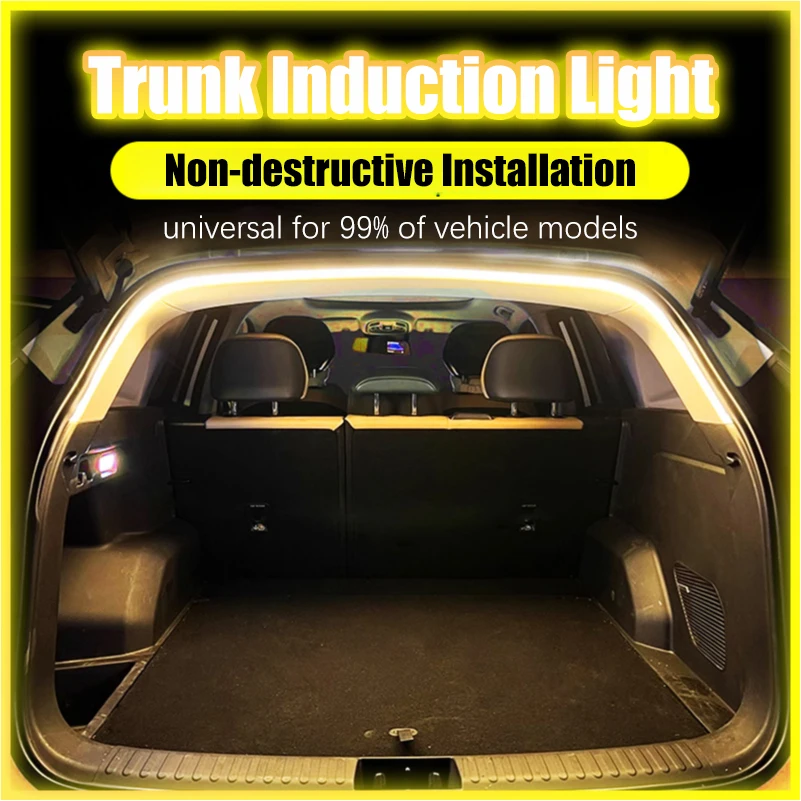Faixa de luz led para porta-malas de carro, à prova d'água, pvc, flexível, ambiente, liga/desliga automática, instalação oculta, universal para suv/mpv
