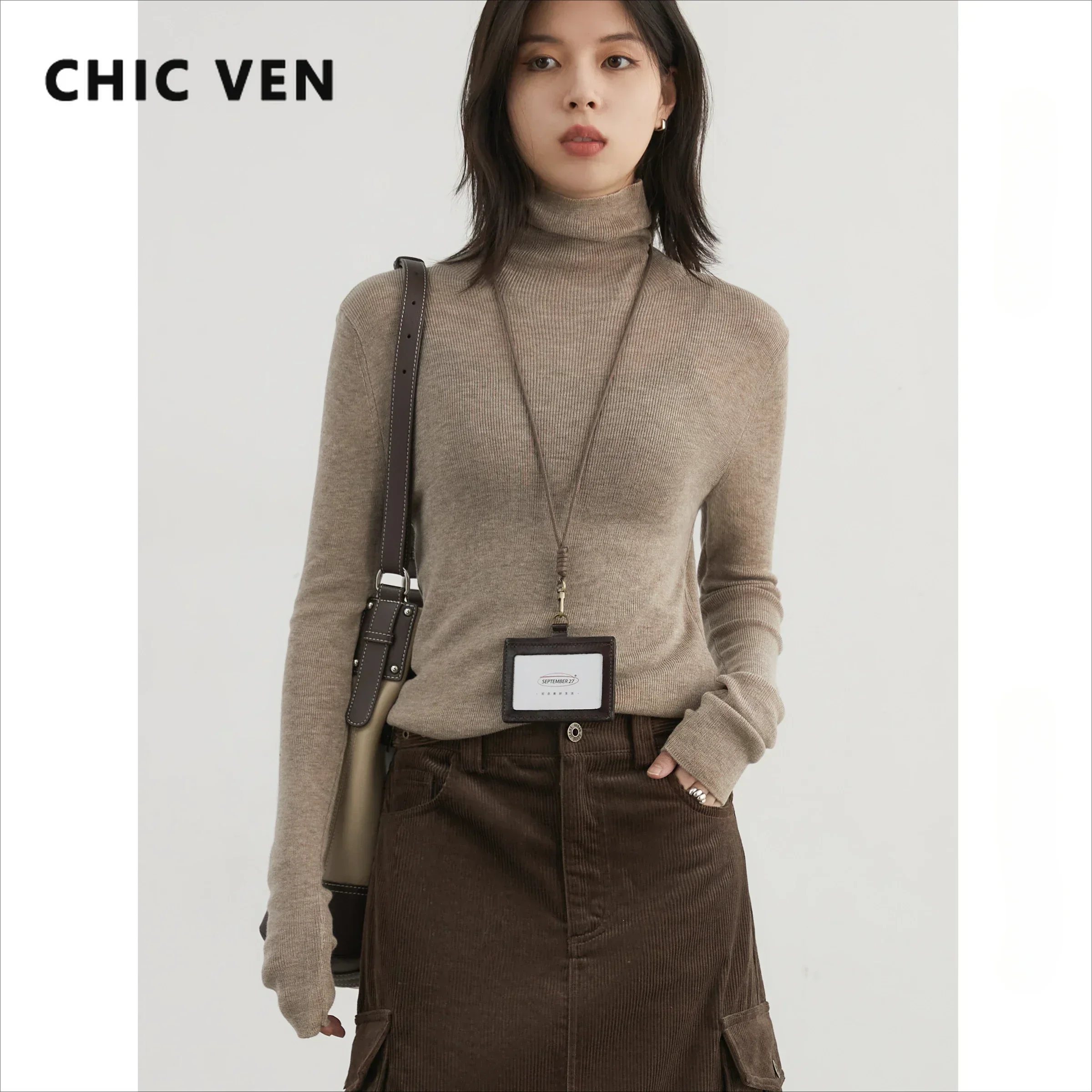 Женские свитера CHIC VEN, водолазка, однотонная трикотажная рубашка с длинными рукавами, тонкие джемперы, женские пуловеры, осень-зима 2024