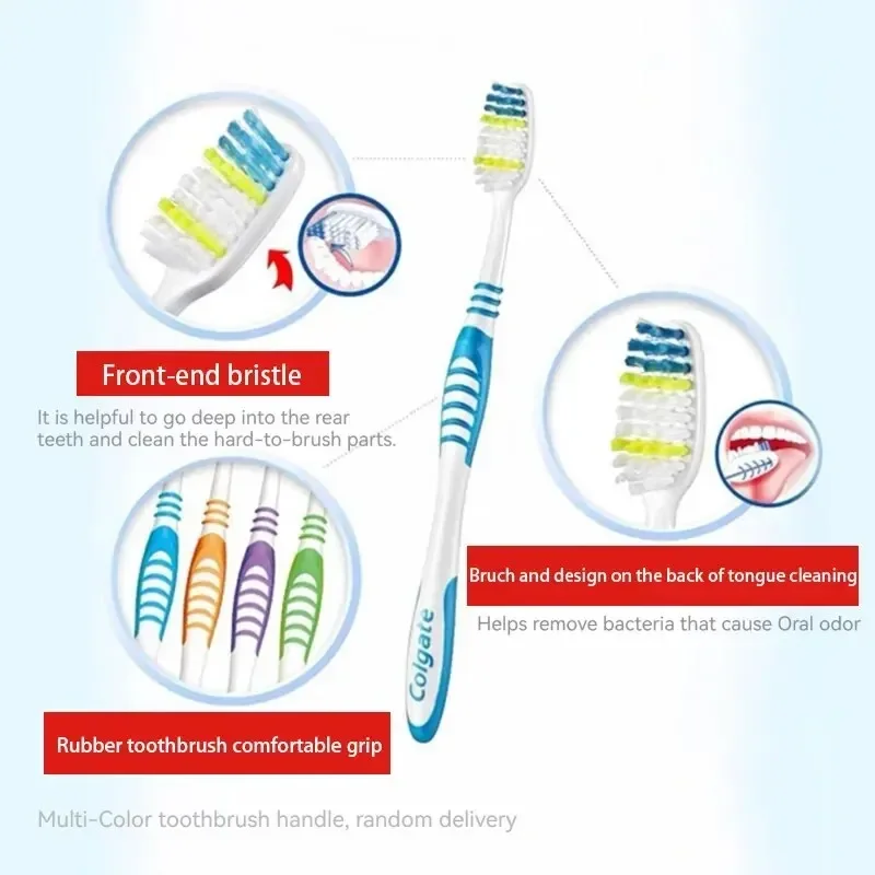 Colgate Set di 6 spazzolini da denti, colori casuali: setole medie morbide e fini, viaggi e uso domestico, pulizia dei denti posteriori per uomini e donne Fami