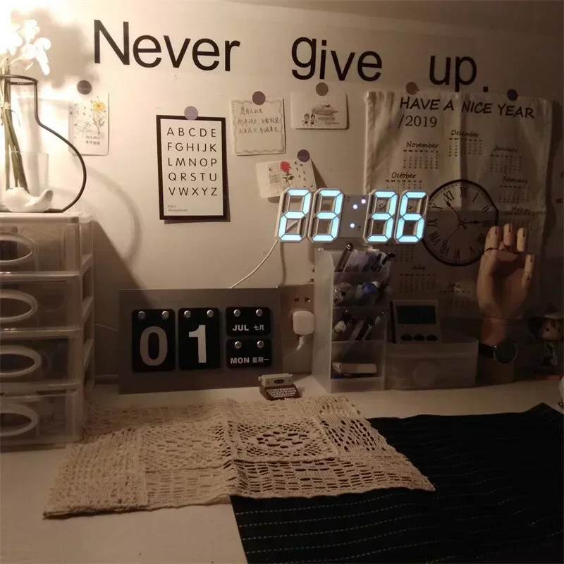 Reloj Digital LED 3D, decoración de pared, modo nocturno brillante, decoración para dormitorio, reloj electrónico ajustable, decoración de habitación, estética