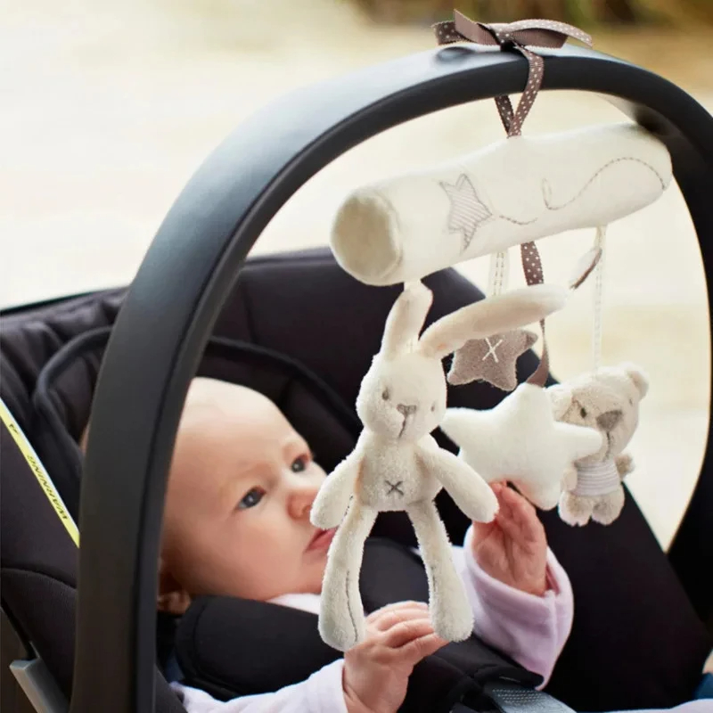 Jouets de Hochet pour Bébé de 0 à 12 Mois, Doux, Lapin, Ours, Poussette, Cloche en Peluche, Beurre