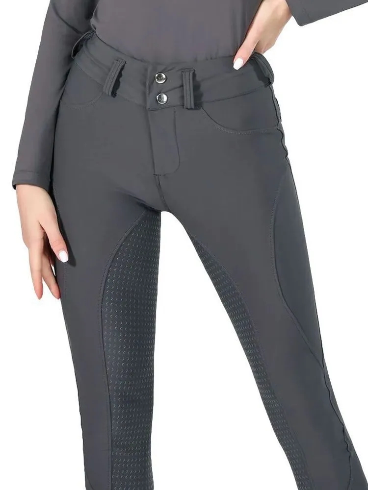 MXLLINA 단추 지퍼 승마 바지, 여성용 승마 레깅스, 브리치 대회, 풀 실리콘 스포츠 타이츠 장비