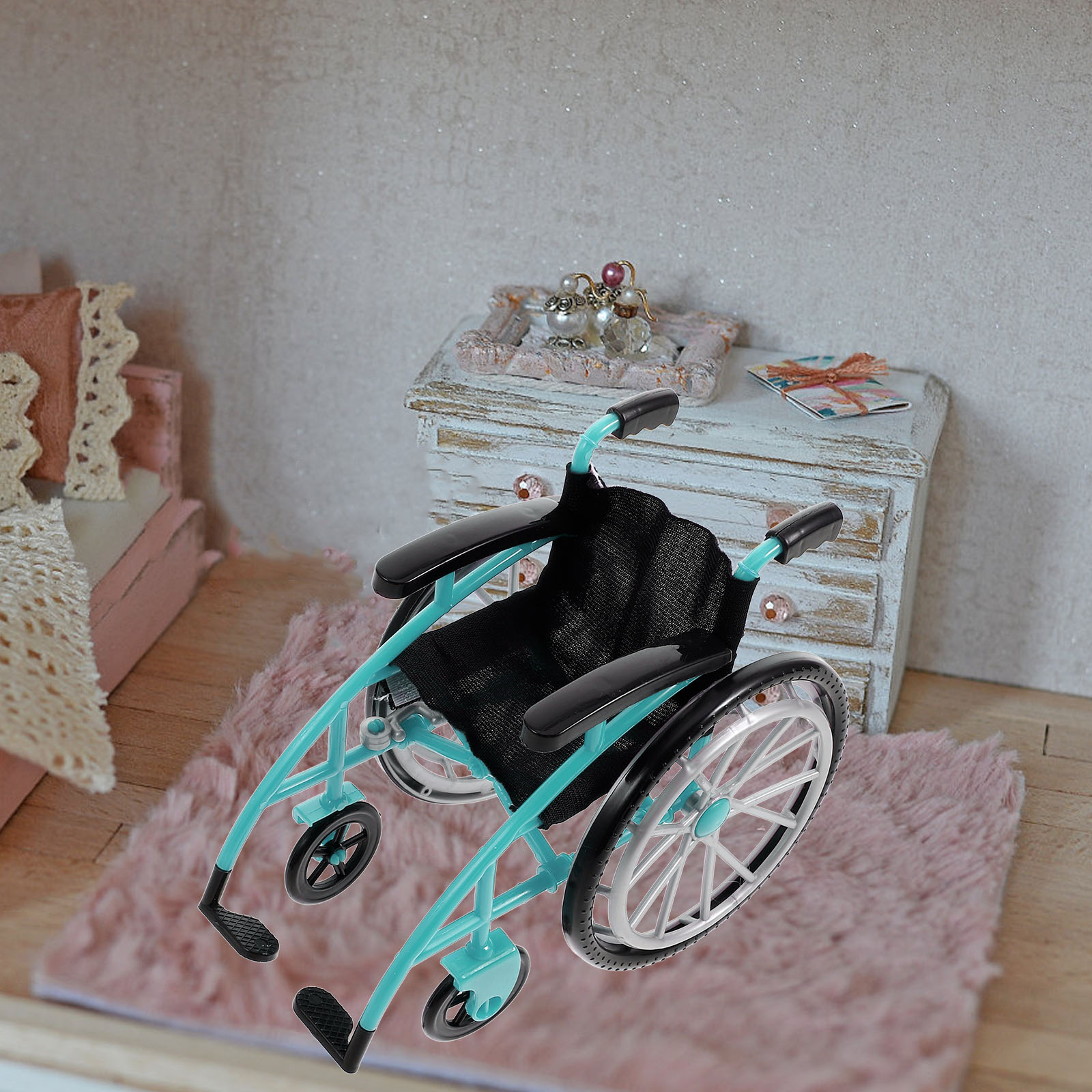 Mini silla de ruedas en miniatura, juguete de Decoración de casa de muñecas, modelo Adorable, accesorio de plástico verde