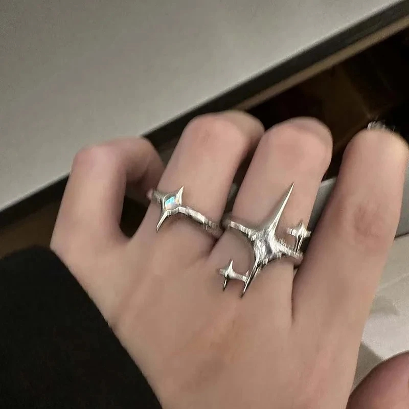 Vintage Onregelmatige Cross Star Open Ring voor Vrouwen Mannen Punk Gothic Sliver Kleur Verstelbare Paar Ringen Sieraden Gift