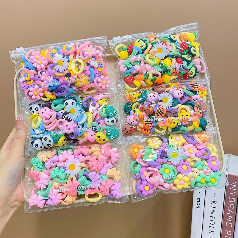10/20 pçs/set bonito dos desenhos animados de borracha elástica faixas de cabelo meninas não machucar o cabelo pequeno scrunchie crianças doces laços de cabelo acessórios para o cabelo