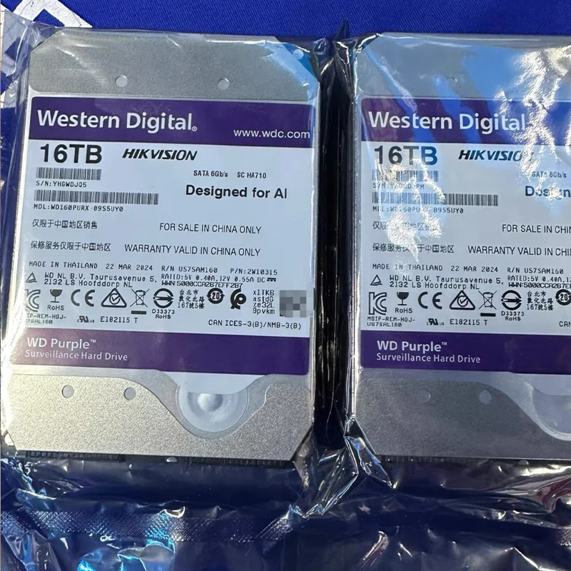 WD-16TB (WD160PURZ) Hard Disk 3.5" SATA 7200RPM For Surveillance Hard Drive FOR Ai