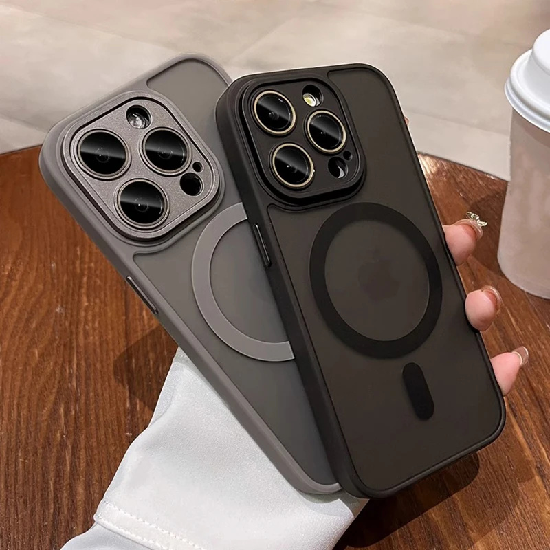 2024Magnetic Luxury Matte Translucent Armor Shockproof Case For iPhone 16 15 Pro 14 13 12 11 Pro Max For Magsafe Wireless Charg