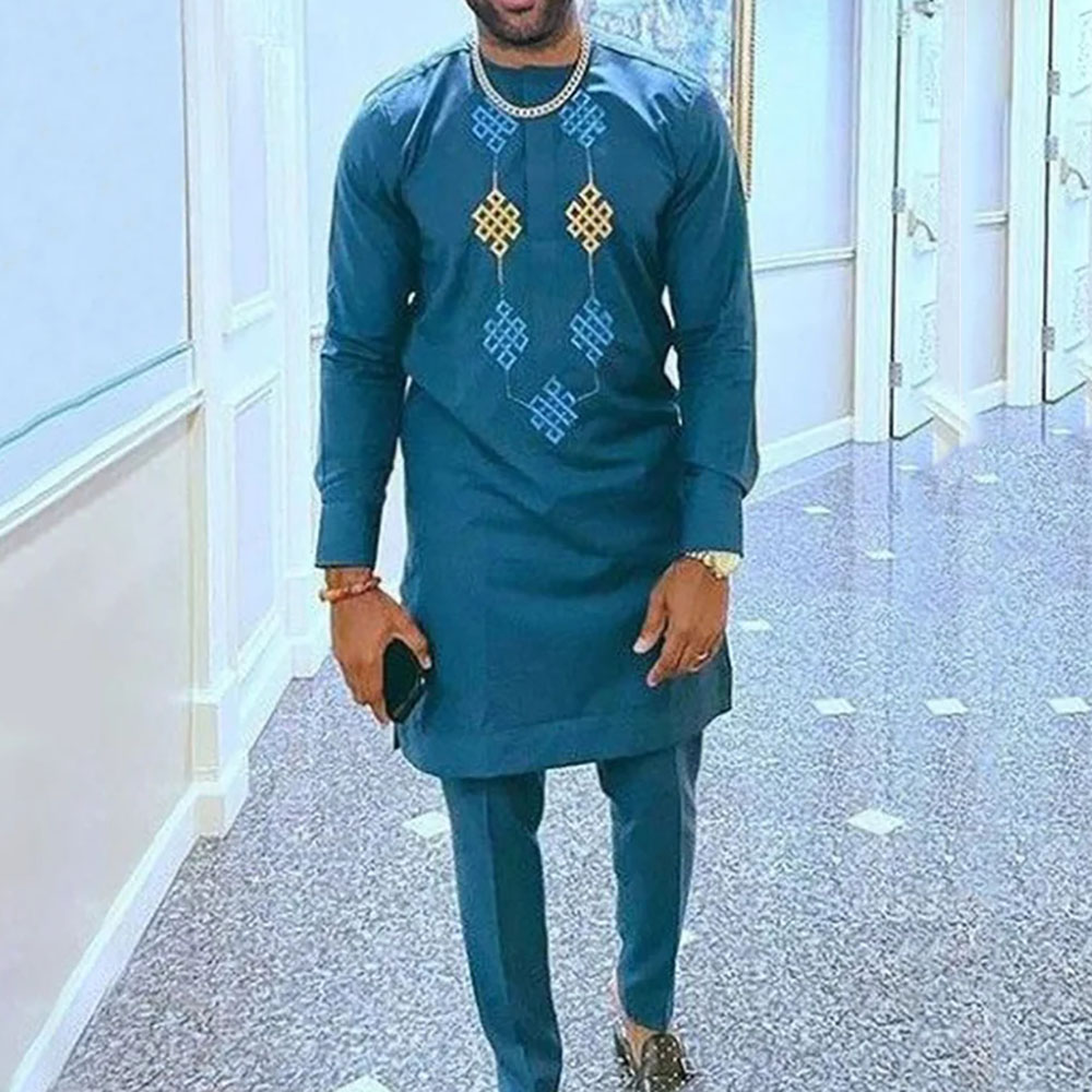 ชุดสูท2ชิ้นแบบดั้งเดิมของผู้ชายสไตล์แอฟริกันสำหรับฤดูร้อนเสื้อผ้าดีไซเนอร์ทั้งชุดเครื่องแต่งกายแบรนด์