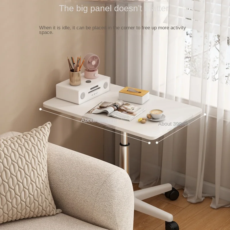 Movable Lifting Small Table with Pulley Small Sofa Bedside Table Standing Upright Laptop Office Desk