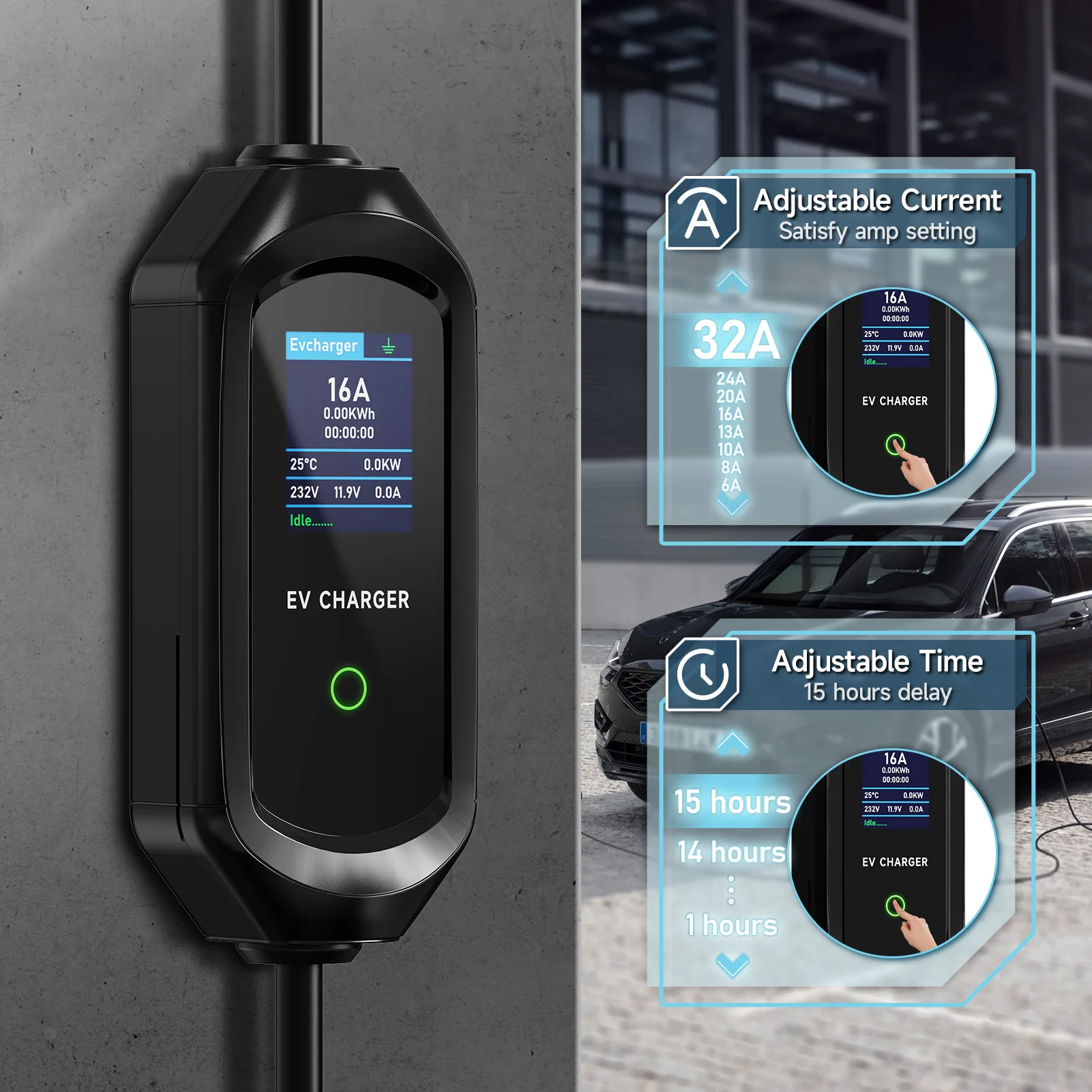 AFEEV tipo 2 cargador EV portátil 7KW 32A 1 fase Wallbox Type1/GBT EVSE Cable de carga rápida enchufe CEE WIFI aplicación Bluetooth Control
