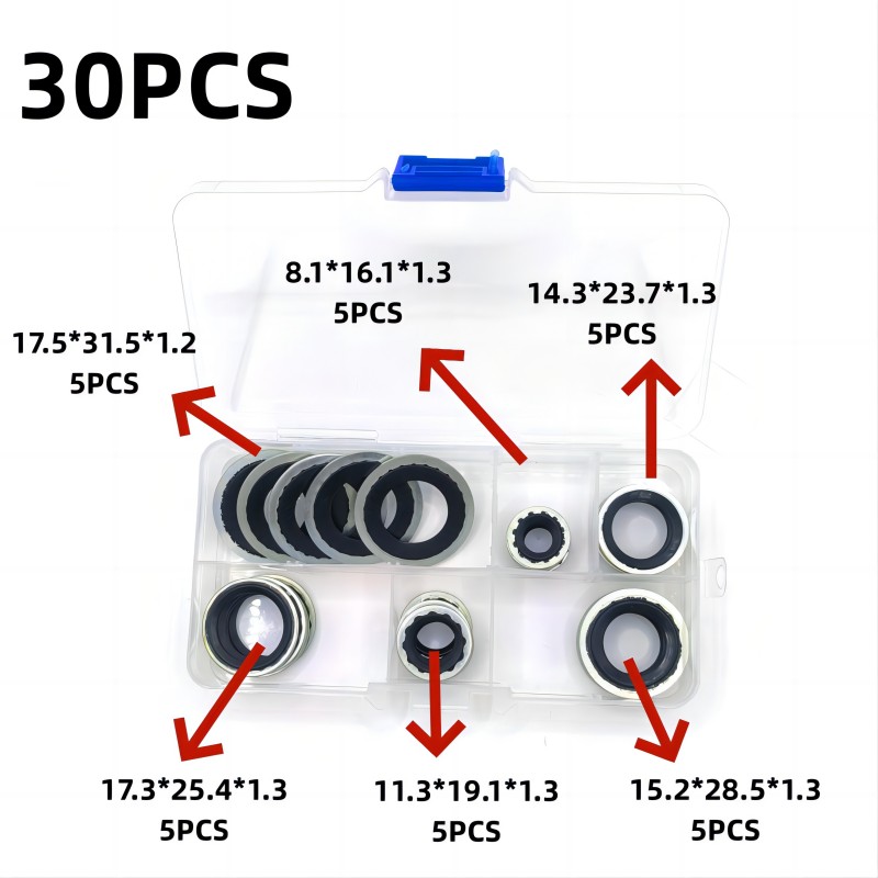 60 peças juntas de vedação para sistemas de ar condicionado automotivo, juntas de válvula de expansão, juntas de cabeça de tubo, juntas de compressor