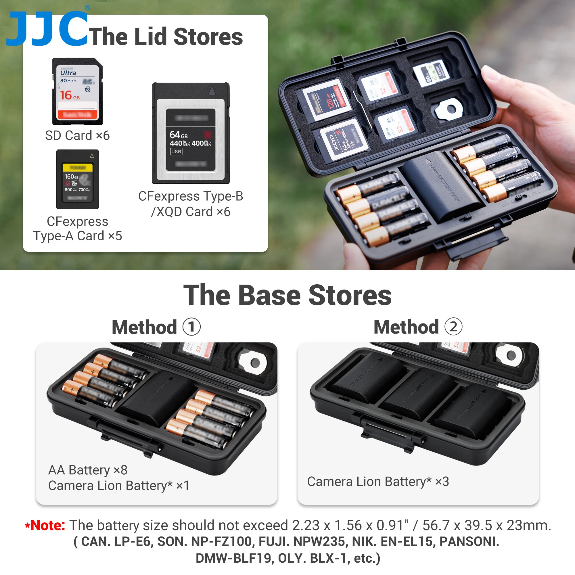 JJC Camera Batterij Geheugenkaart Opbergtas voor 6 SD-kaart 6 CFexpress Type-B/XQD 5 CFexpress Type-A Kaarten 3 Camera Batterijen