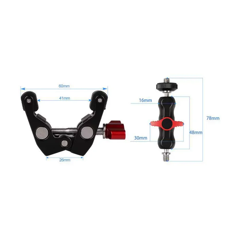 Super Clamp Camera Clamp Mount Monitor 360° Ballhead Magic Arm Double Ball Head Adapter for DSLR Camera/Gopro/LED Lights/phone