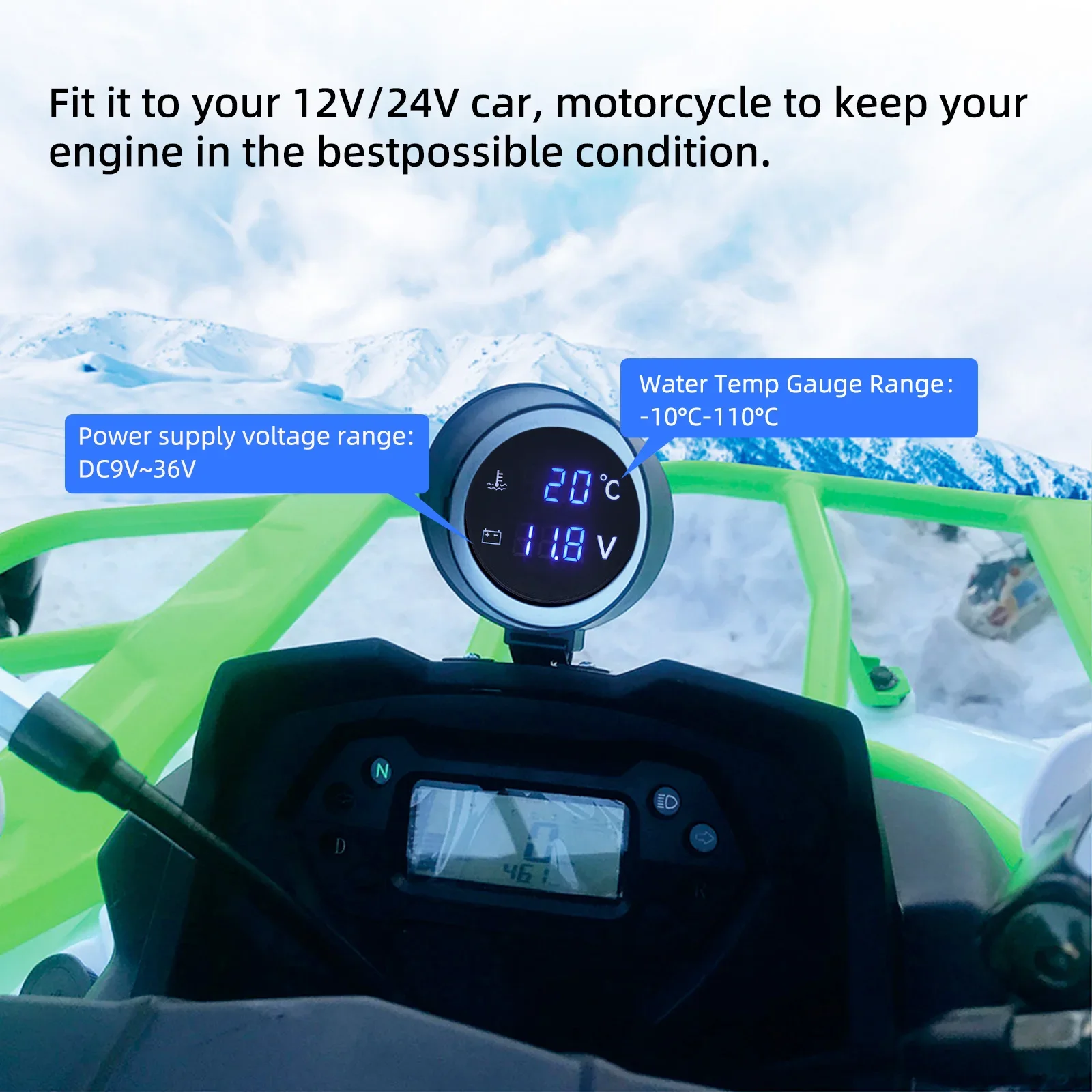 2 in 1 runde LED digitale Wassertemperaturanzeige Voltmeter Volt Spannungsmesser Temperatura Moto für 12V24V Auto LKW Temperatursensor