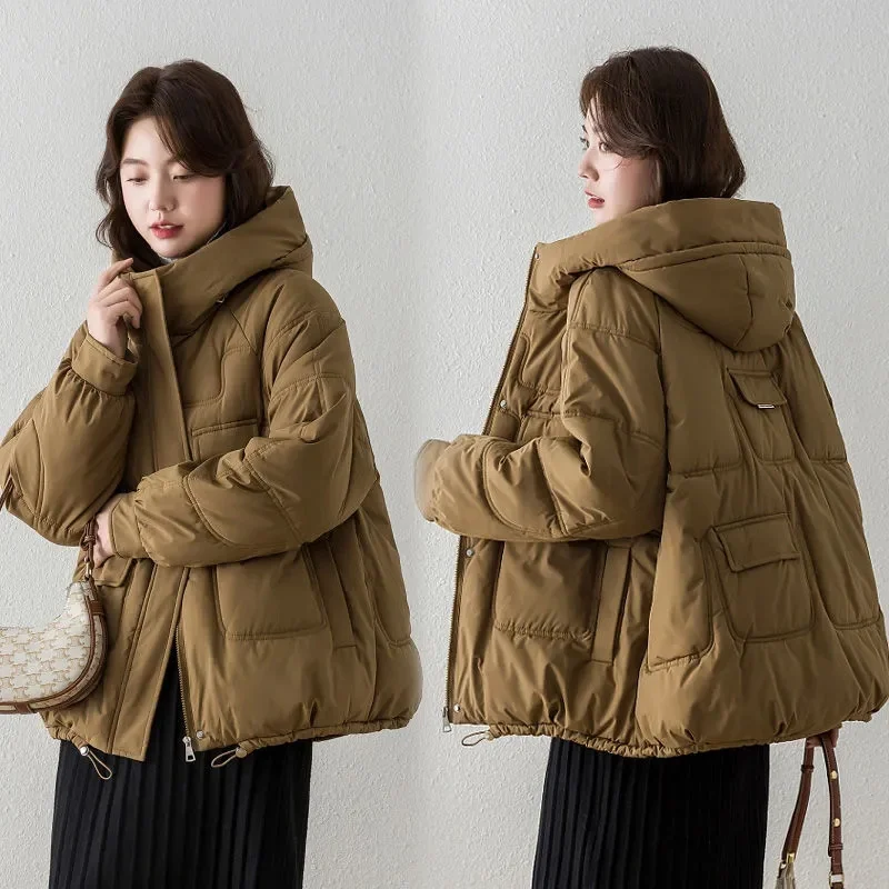 Chaqueta corta de invierno Parkas para mujer 2024 nuevo abrigo grueso y cálido con capucha Parka informal de Color sólido ropa de calle para mujer Chaqueta de algodón
