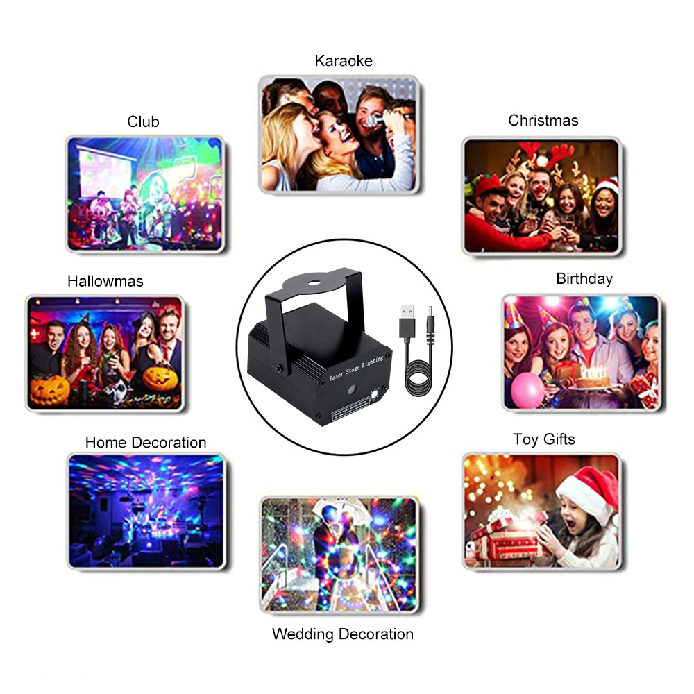Mini lumière de scène LED Portable 2 en 1, projecteur de lumière Disco DJ, lumières Laser, lampe Flash activée par le son pour fête de mariage de noël