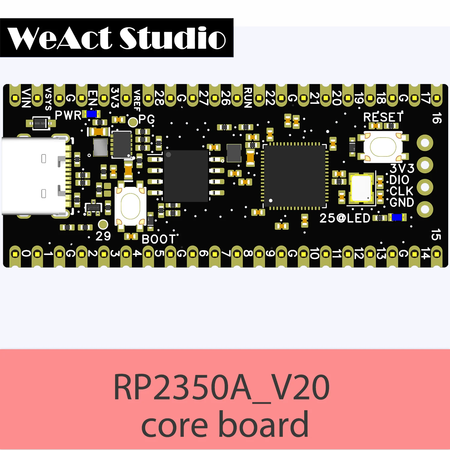 WeAct RP2350A_V20 reemplaza completamente el original PICO2 Raspberry Pi RP2350 RISC-V Hazard3 520KByte SRAM 4or16MByte QSPI Flas