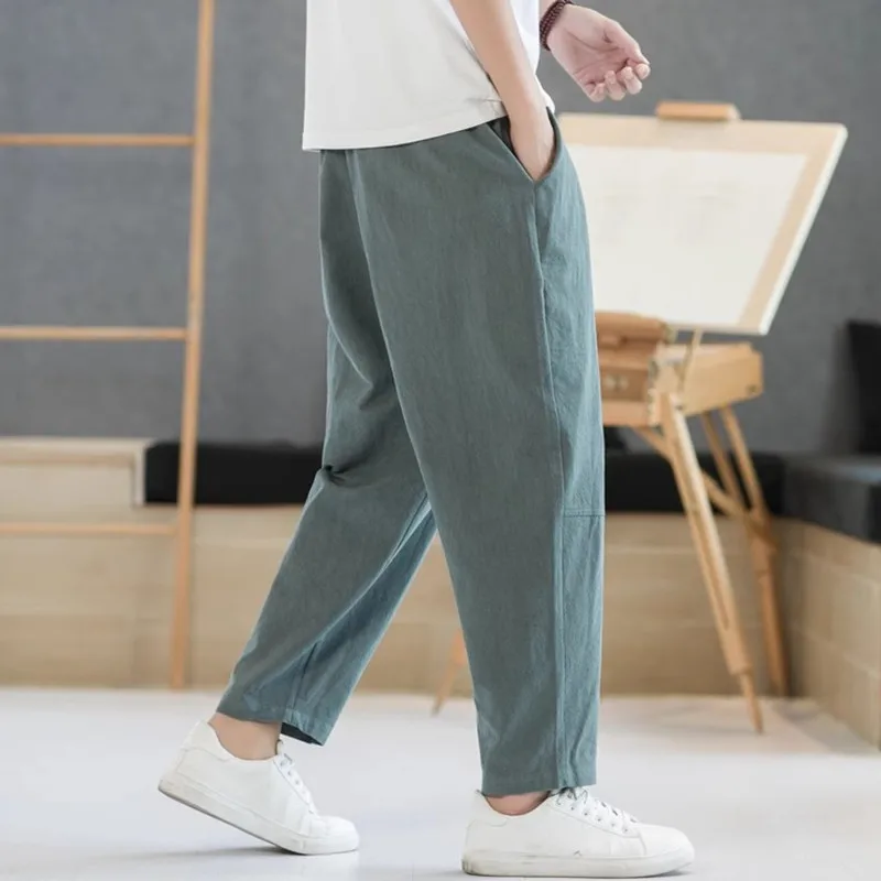 Männer Hosen Baumwolle und Leinen Männlichen Sommer Neue Einfarbig Herren Hosen Lose Fitness Baggy Streetwear Plus Größe M-5XL