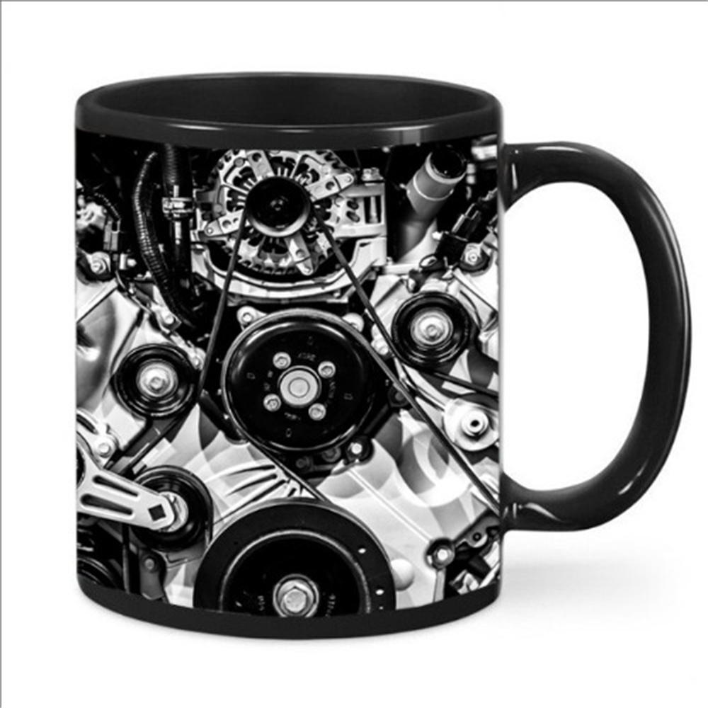 Motor mecânico mecânico, cerâmica, marca de café, copo de água, carro, motocicleta