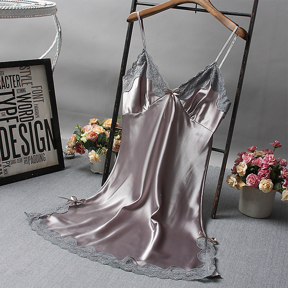 Verão feminino sexy cetim macio camisola renda lingerie sleepwear cor sólida senhoras envoltório vestidos curtos roupa de dormir