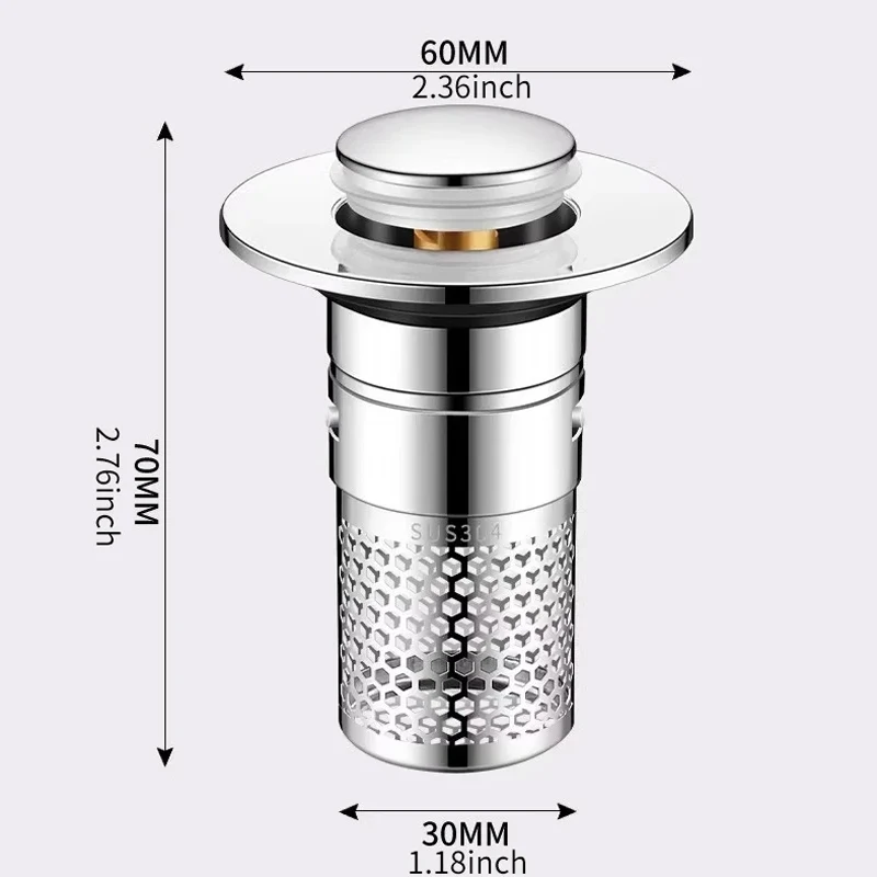 Tapón de fuga para lavabo, filtro de drenaje de suelo ABS, antiolor, rebote emergente, tapón para lavabo, colador para fregadero de pelo