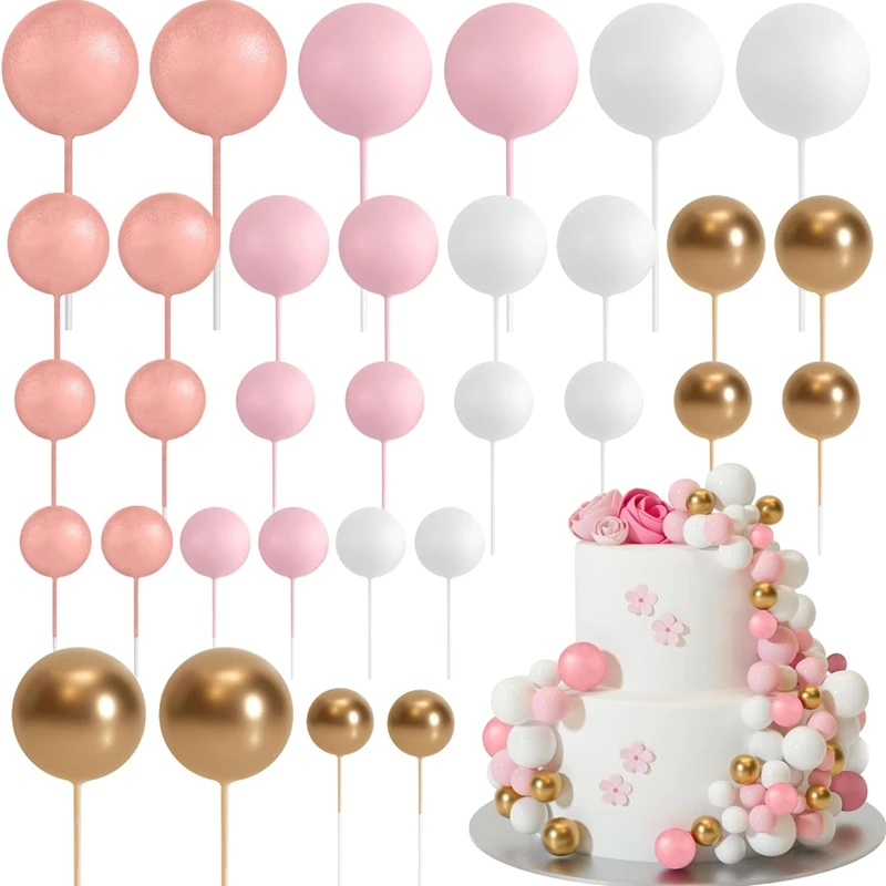 20 piezas adorno para tarta, bola dorada y plateada, decoración para tarta de feliz cumpleaños, adorno de bandera para magdalenas, decoración de bola de Navidad para boda