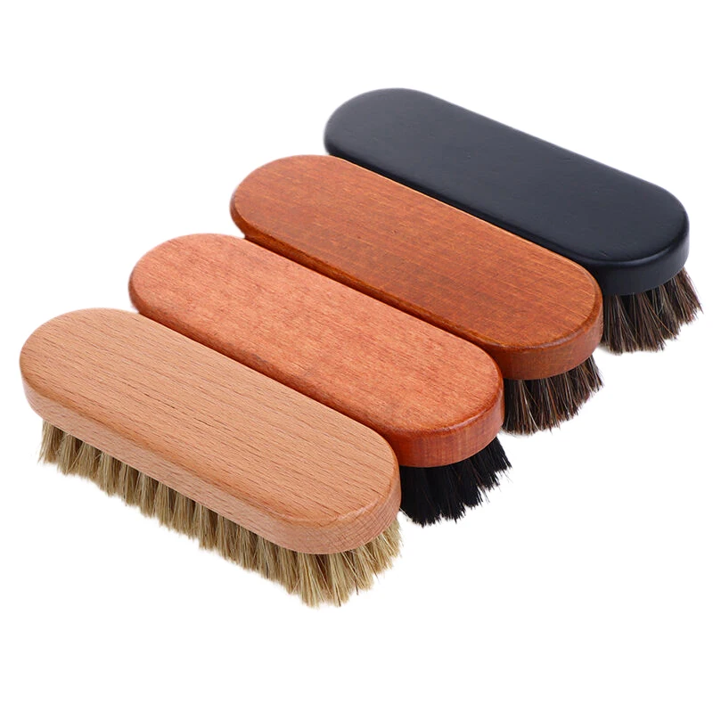1PC Handle Dashboard รายละเอียดขัดและทําความสะอาดแปรงผมม้าแปรงไม้หนังรองเท้าและทําความสะอาดรองเท้าแปรง
