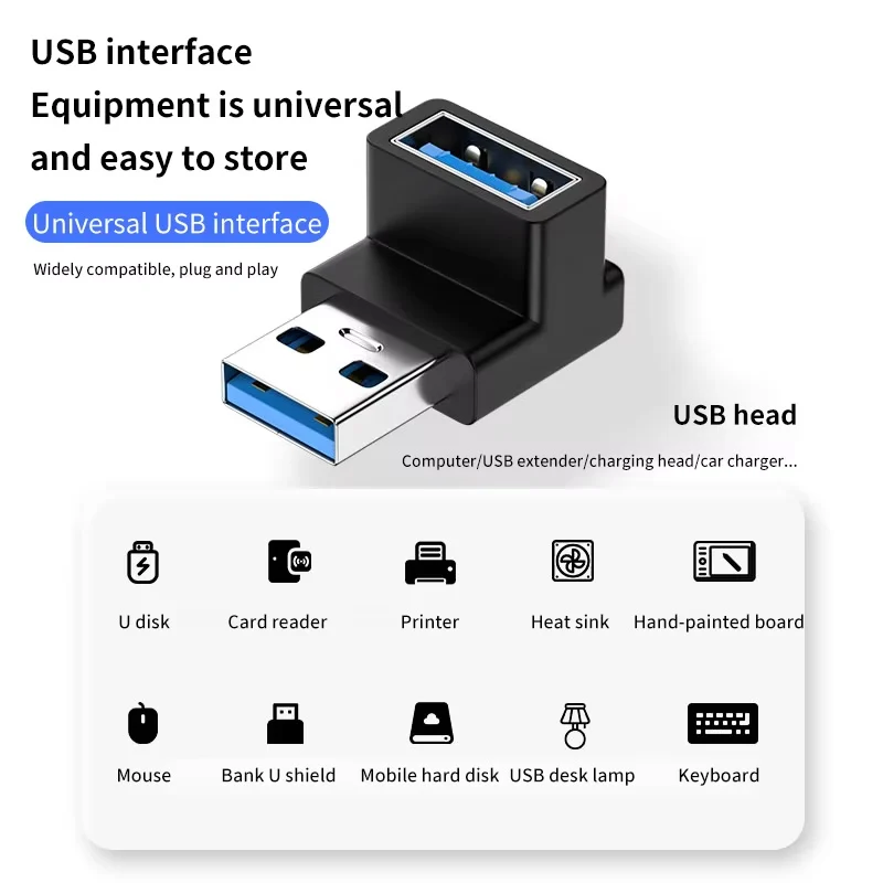 Adaptador de extensión USB 3,0 de ángulo recto 90, codo hacia arriba, conector USB de 10Gbps para PC, convertidor de enchufe de extensión macho a hembra