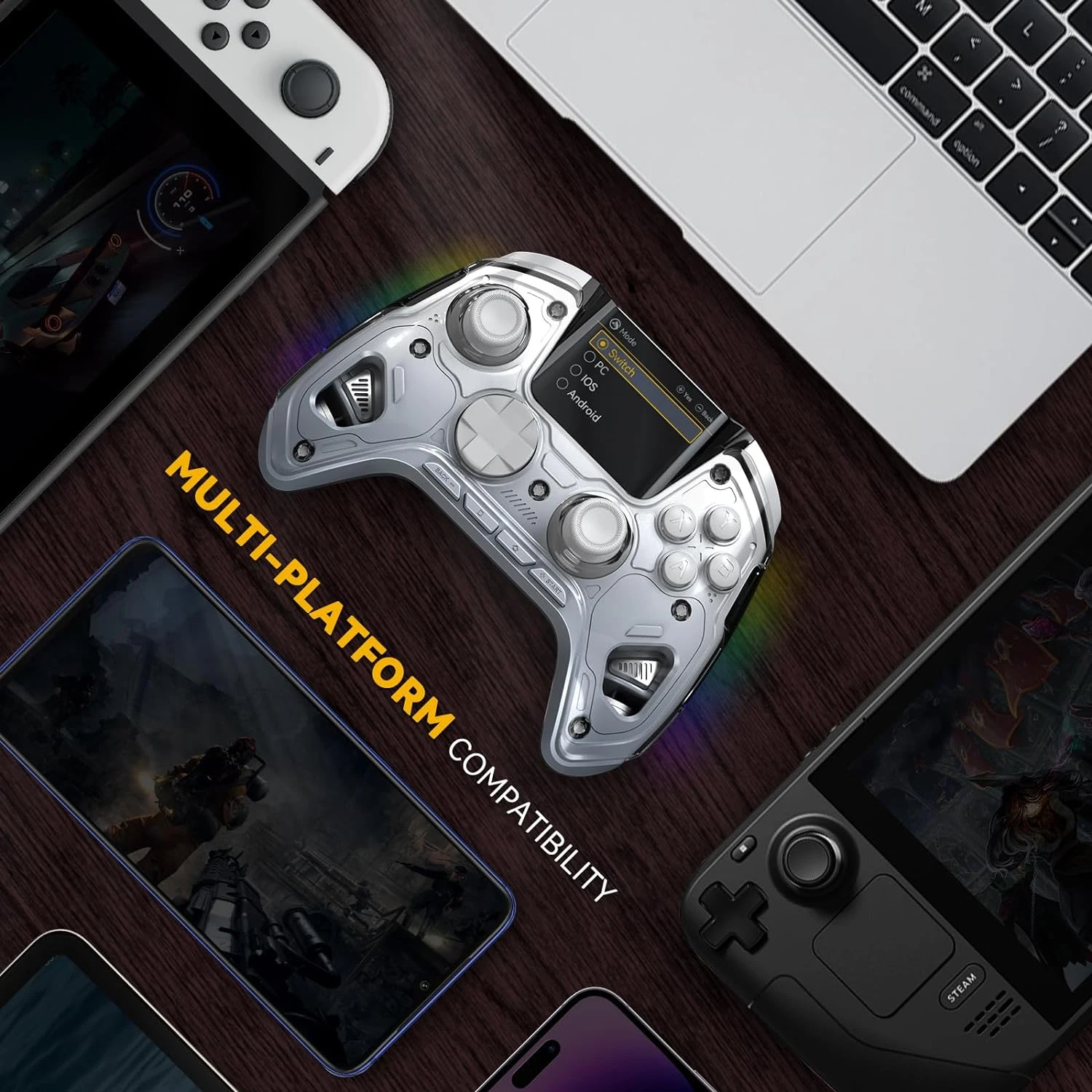 Mamba One V2 Controlador de juego inalámbrico para Switch/PC/iOS/Android Hall Effect Stick RGB Light 1800mAh con base de carga