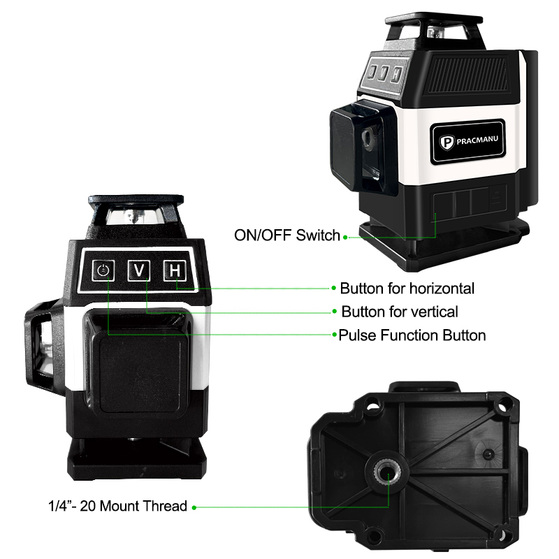Pracmanu Mini 16 Lines 4D Laser Level Green Lines Self-Leveling Horizontal and Vertical Powerful Green Beams Laser Level