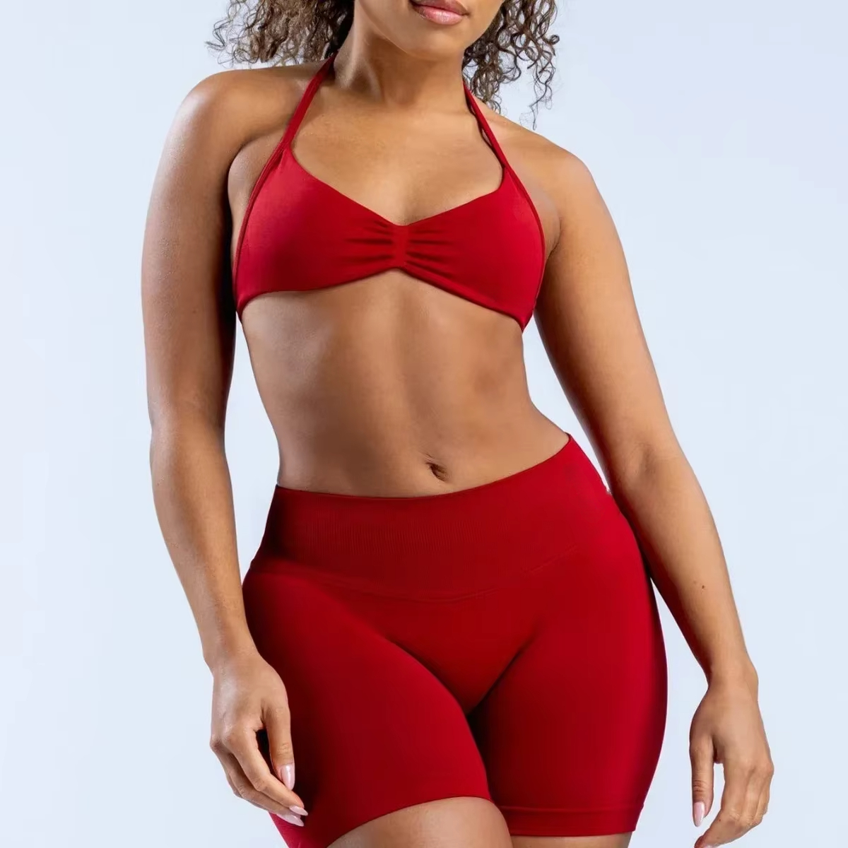 Sujetador de tiras de impacto con logotipo, Top de Yoga sin costuras con cuello Halter, Top corto acolchado para gimnasio, Sujetador deportivo con soporte ligero