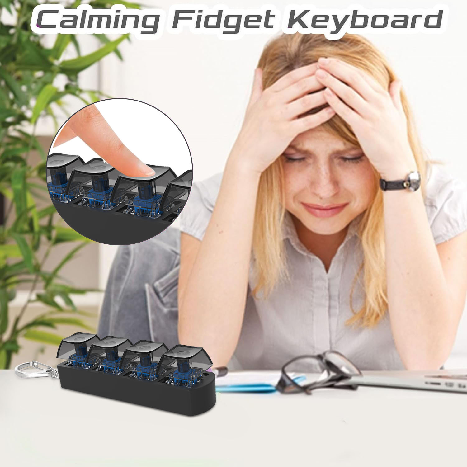 4 teclas botão de dedo brinquedos anti-stress teclado mecânico keycaps escritório descompressão calmante chaveiro presentes para crianças adultos