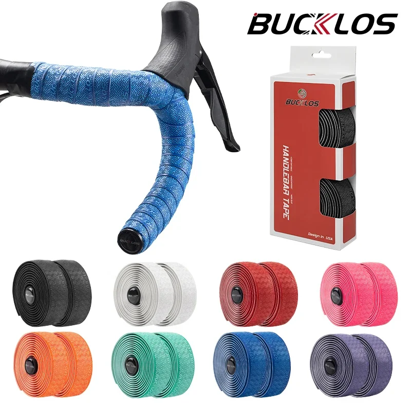 BUCKLOS Rennrad-Lenkerbänder PU Shock Fahrradlenkerband mit Lenkerendstopfen Anti-Rutsch-Anti-Vibrations-Wickelgürtel Bartape