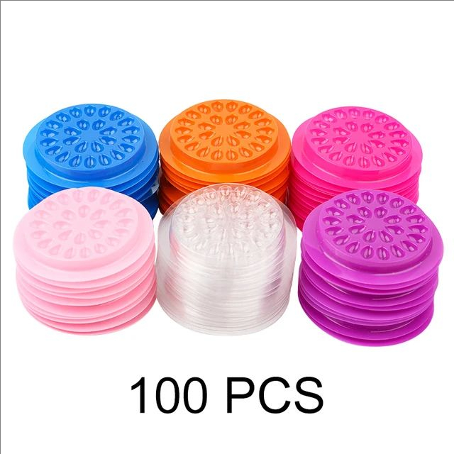 MJ 100pcs Eyelash Glue Holder Eyelashes Extension Supplies Adhesive Pallet Gasket Eye Lashes Tray Plastic Pads Makeup Tool