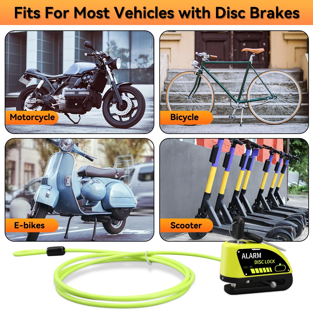 Anchtek オートバイディスクロックアラーム USB 充電式 120db 自転車盗難防止南京錠セキュリティ保護モーターバイクアクセサリー