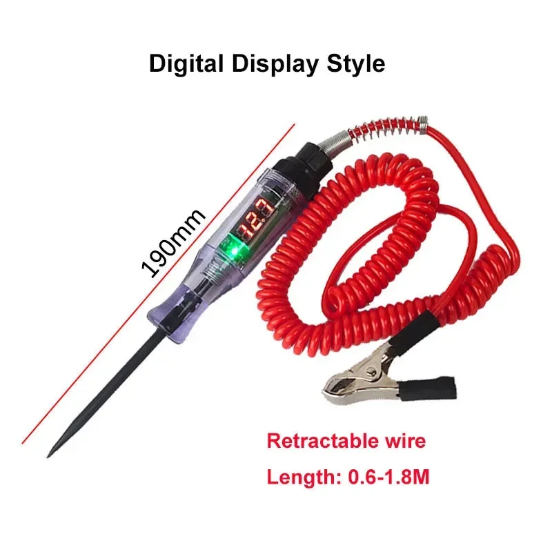Probador de voltaje de circuito digital para automóviles y camiones 6V 12V 24V con pantalla LED Sonda de diagnóstico automático y herramienta de reparación de medición