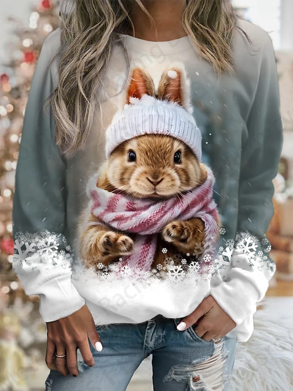 Sudadera con capucha con estampado 3d de conejo encantador para mujer, sudaderas con capucha gráficas con cuello redondo a la moda, abrigo de animales para mujer, ropa para niña, sudadera deportiva para niña