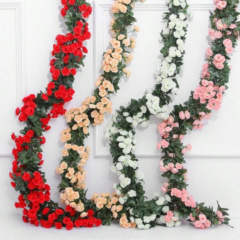 2.5m 1.8m rosa flor artificial videira para guirlanda de casamento branco rosa casa quarto decoração de casamento seda artificial rosa videira