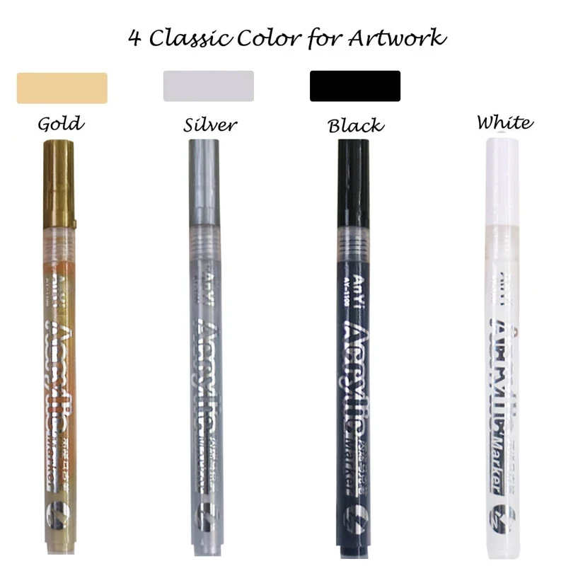 3 ชิ้น/เซ็ตอะคริลิคเครื่องหมายปากกาสีสีดํา/สีขาว/ทอง/เงินสําหรับ Rock ภาพวาด, หิน, เซรามิค, ยาง, โลหะ, ผ้าใบ Extra - fine Tip