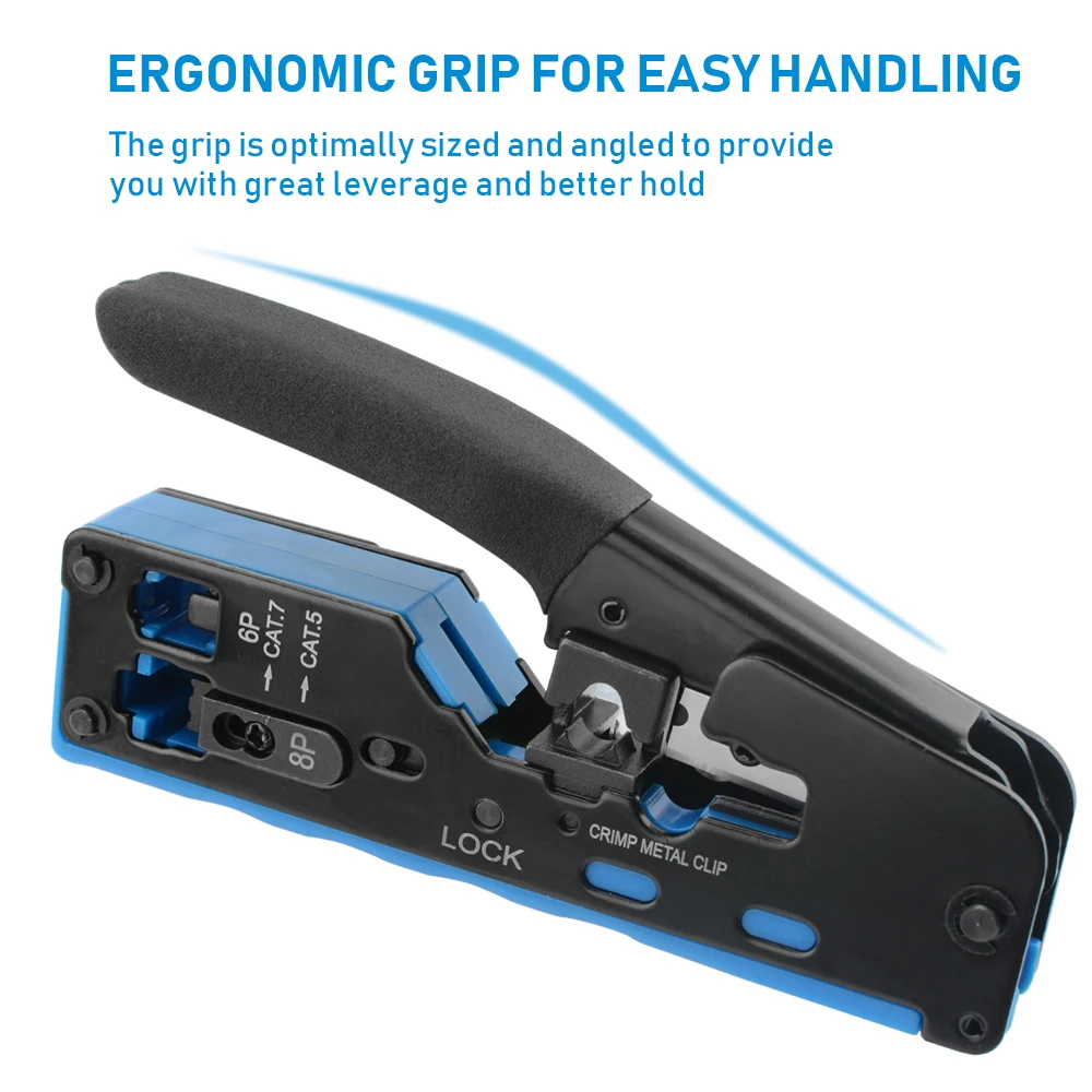 Ethernet All-in-one Wire Tool RJ45 Crimp Plier Pass Through Crimper Stripper Cutter for Cat7 Cat6 Cat5e 8P8C Modular Connector