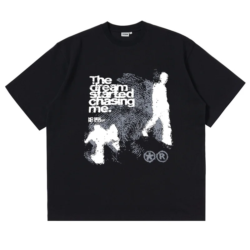 男性用の特大コットンTシャツ,半袖,シャドウのプリント,y2kのトップ,ヴィンテージの原宿ストリートウェア,韓国の美的服