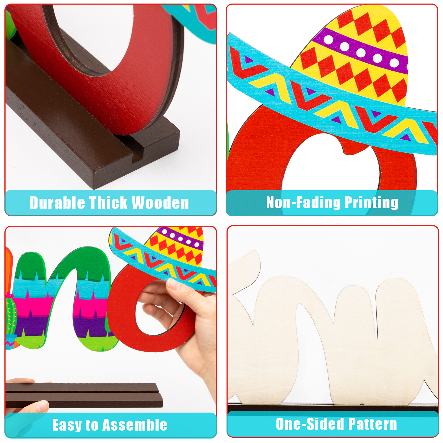 装飾用木製デスクトップセンターピース、メキシコフェスティバル、1枚の写真装飾、1歳の誕生日パーティー用の小道具ディスプレイ、卓上装飾、ベビーシャワー