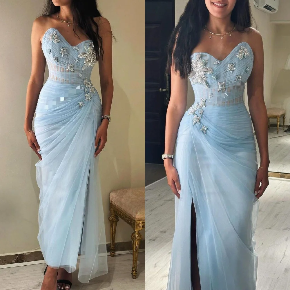 ที่กําหนดเองสไตล์โมเดิร์นTulleจีบรูปแบบตรงSweetheart Midi Dresses Homecoming Dressesคุณภาพสูงคลาสสิกเรียบง่าย